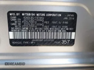 2018 Mitsubishi Outlander SE with VIN JA4AR3AW1JU005095, listed as a IAAI auction lot 41834921 with 127,137 mi miles and . Bid and sale history available at DreamBid. Image 9.