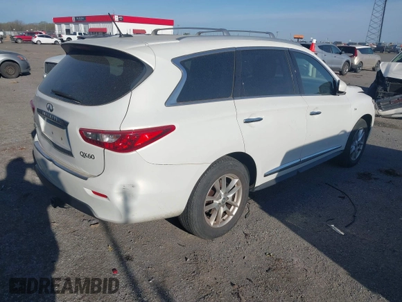 2014 Infiniti QX60 with VIN 5N1AL0MN4EC529096, listed as a IAAI auction lot 41844134 with 152,398 mi miles and . Bid and sale history available at DreamBid. Image 4.