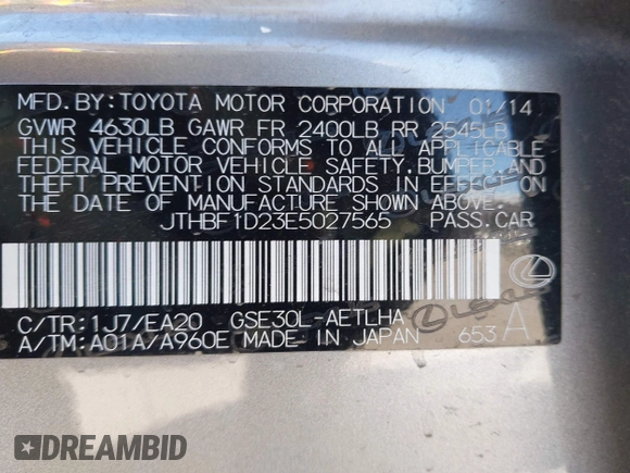 2014 Lexus IS 250 z VIN JTHBF1D23E5027565, wystawiony jako IAAI lot #42075650 z przebiegiem 86 327 mil mil oraz . Historia ofert i sprzedaży dostępna na DreamBid. Obrazek 9.