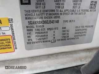 2014 Buick Enclave Leather with VIN 5GAKRBKD6EJ343148, listed as a IAAI auction lot 41710180 with 88,685 mi miles and . Bid and sale history available at DreamBid. Image 9.