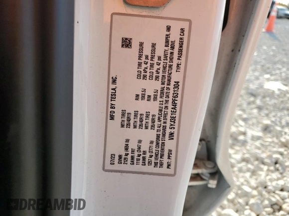 2023 Tesla Model 3 with VIN 5YJ3E1EA4PF631304, listed as a Copart auction lot 52500695 with 33,024 mi miles and Salvage title. Bid and sale history available at DreamBid. Image 15.