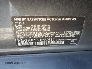 2013 BMW 3 Series 328i xDrive with VIN WBA3B3C56DF530814, listed as a Copart auction lot 52820915 with 144,164 mi miles and Salvage Title. Bid and sale history available at carsss.com. Image 12.