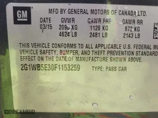 2015 Chevrolet Impala Limited LT with VIN 2G1WB5E30F1153259, listed as a IAAI auction lot 41450032 with NaN miles. Bid and sale history available at carsss.com. Image 9.