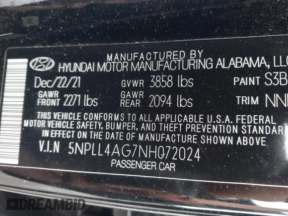 2022 Hyundai Elantra SE with VIN 5NPLL4AG7NH072024, listed as a IAAI auction lot 41942671 with 37,045 mi miles and . Bid and sale history available at DreamBid. Image 9.