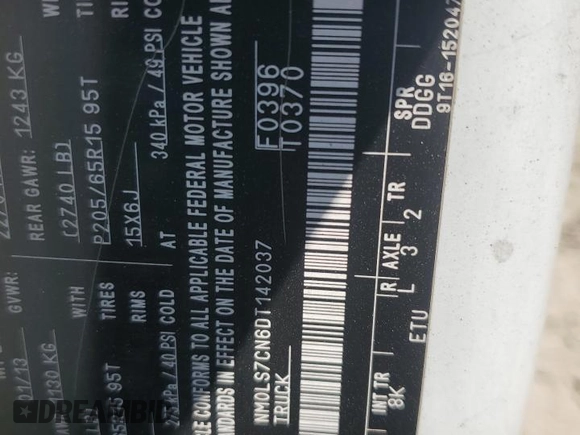 2013 Ford Transit Connect XL with VIN NM0LS7CN6DT142037, listed as a Copart auction lot 54414985 with 134,168 mi miles and Salvage title. Bid and sale history available at DreamBid. Image 13.