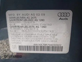 2009 Audi Q5 Premium Plus z VIN WA1KK78R79A030922, wystawiony jako IAAI lot #41451822 z przebiegiem 227 757 mil mil oraz . Historia ofert i sprzedaży dostępna na DreamBid. Obrazek 9.