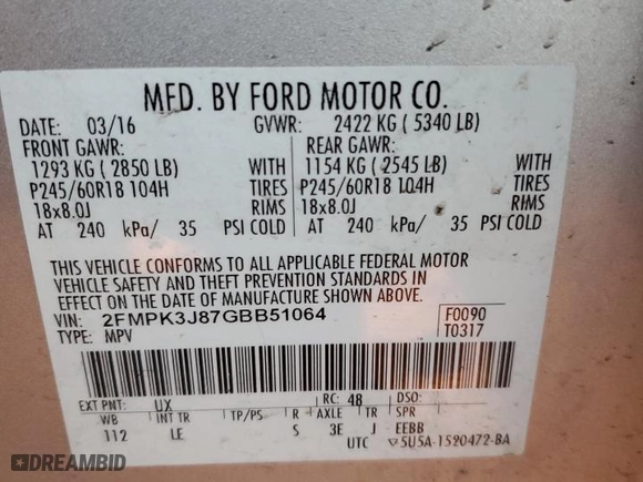 2016 Ford Edge SEL with VIN 2FMPK3J87GBB51064, listed as a Copart auction lot 48146385 with 181,504 mi miles and Clean Title. Bid and sale history available at carsss.com. Image 15.