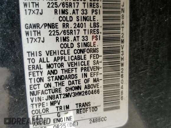 2017 Nissan Rogue SL with VIN JN8AT2MV3HW260466, listed as a Copart auction lot 48997055 with 75,714 mi miles and Salvage Title. Bid and sale history available at carsss.com. Image 13.