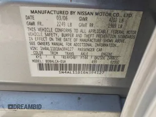 2006 Nissan Altima 2.5 with VIN 1N4AL11D16N394127, listed as a IAAI auction lot 42058345 with 205,454 mi miles. Bid and sale history available at carsss.com. Image 9.