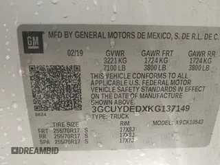 2019 Chevrolet Silverado 1500 LT with VIN 3GCUYDEDXKG137149, listed as a IAAI auction lot 41408572 with 69,306 mi miles. Bid and sale history available at carsss.com. Image 9.