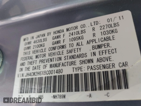 2011 Acura TSX Technology z VIN JH4CW2H6XBC001480, wystawiony jako IAAI lot #42432484 z przebiegiem 140 152 mil mil oraz . Historia ofert i sprzedaży dostępna na DreamBid. Obrazek 9.