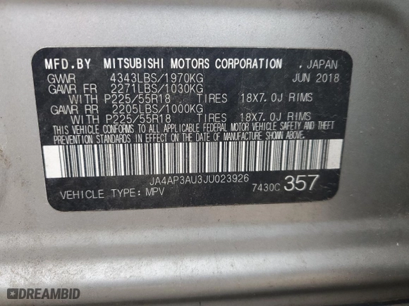 2018 Mitsubishi Outlander Sport ES 2.0 with VIN JA4AP3AU3JU023926, listed as a Copart auction lot 44112445 with 131,292 mi miles and Non Repairable. Bid and sale history available at carsss.com. Image 15.