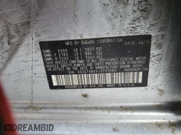2018 Subaru Impreza Premium with VIN 4S3GTAB6XJ3752060, listed as a Copart auction lot 43488925 with 96,665 mi miles and Salvage Title. Bid and sale history available at carsss.com. Image 12.