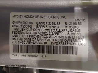 2018 Honda Accord EX with VIN 1HGCV1F46JA220710, listed as a IAAI auction lot 40693614 with 27,100 mi miles and . Bid and sale history available at DreamBid. Image 9.