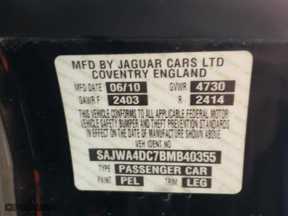 2011 Jaguar XK with VIN SAJWA4DC7BMB40355, listed as a Copart auction lot 88007985 with 0 mi miles and Salvage Title. Bid and sale history available at carsss.com. Image 14.