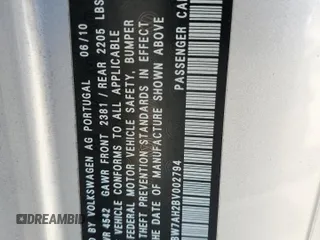 2011 Volkswagen Eos Komfort с VIN WVWBW7AH2BV002794, выставлен на аукционе Copart как лот 56678075 с пробегом 109 736 миль миль и Списание • Salvage title. История ставок и продаж доступна на DreamBid. Изображение 12.