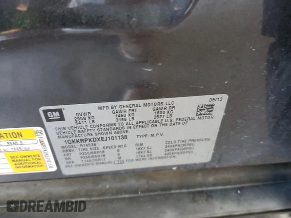 2014 GMC Acadia SLE with VIN 1GKKRPKDXEJ101138, listed as a Copart auction lot 84671424 with Not provided miles and Salvage title. Bid and sale history available at DreamBid. Image 15.
