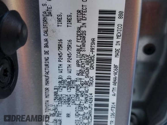 2018 Toyota Tacoma SR with VIN 3TMCZ5ANXJM142414, listed as a Copart auction lot 83215124 with 120,564 mi miles and Clean Title. Bid and sale history available at carsss.com. Image 14.