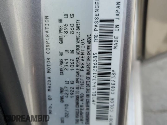 2010 Mazda 3 Mazdaspeed3 Sport with VIN JM1BL1H43A1286385, listed as a Copart auction lot 55316615 with 97,211 mi miles and Salvage Title. Bid and sale history available at DreamBid. Image 13.