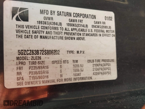 2002 Saturn VUE z VIN 5GZCZ63B72S806202, wystawiony jako IAAI lot #42240417 z przebiegiem 170 256 mil mil oraz . Historia ofert i sprzedaży dostępna na DreamBid. Obrazek 9.