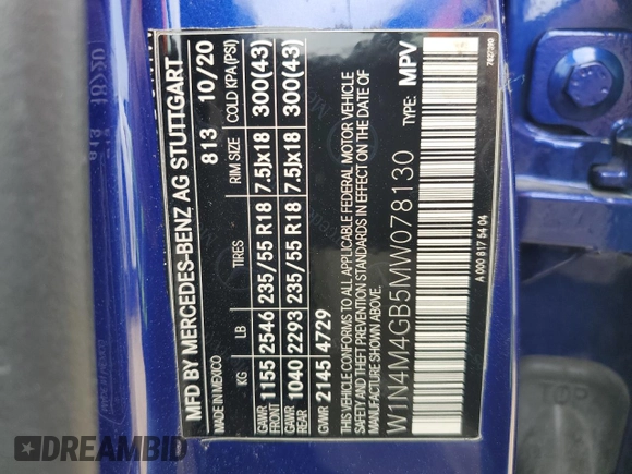2021 Mercedes-Benz GLB 250 z VIN W1N4M4GB5MW078130, wystawiony jako Copart lot #51225785 z przebiegiem 48 498 mil mil oraz Szkoda całkowita • Salvage title. Historia ofert i sprzedaży dostępna na DreamBid. Obrazek 13.