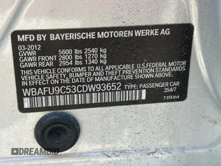2012 BMW 5 Series 550i xDrive with VIN WBAFU9C53CDW93652, listed as a Copart auction lot 54708005 with 161,000 mi miles and Clean Title. Bid and sale history available at carsss.com. Image 10.