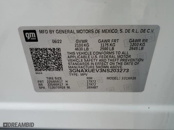 2022 Chevrolet Equinox LT with VIN 3GNAXUEV3NS203273, listed as a Copart auction lot 50309715 with 19,861 mi miles and Salvage Title. Bid and sale history available at carsss.com. Image 13.