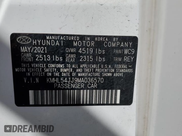 2021 Hyundai Sonata Hybrid Limited with VIN KMHL54JJ9MA036570, listed as a Copart auction lot 55944143 with 29,930 mi miles. Bid and sale history available at carsss.com. Image 15.
