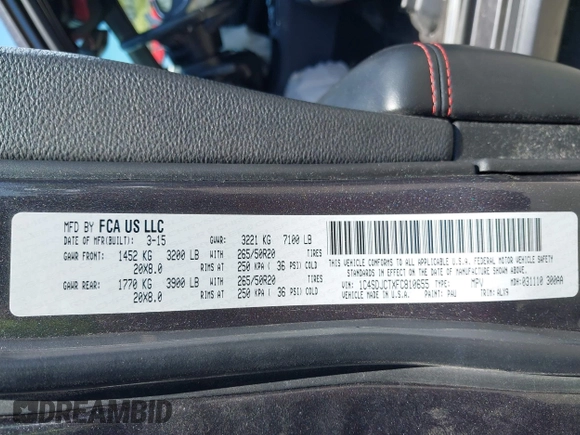2015 Dodge Durango R/T с VIN 1C4SDJCTXFC810655, выставлен на аукционе IAAI как лот 42385414 с пробегом 101 618 миль миль и . История ставок и продаж доступна на DreamBid. Изображение 9.