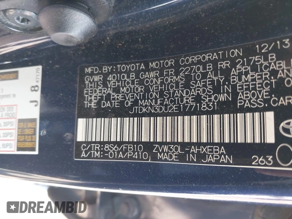 2014 Toyota Prius Four z VIN JTDKN3DU2E1771831, wystawiony jako IAAI lot #42493216 z przebiegiem 202 716 mil mil oraz . Historia ofert i sprzedaży dostępna na DreamBid. Obrazek 9.