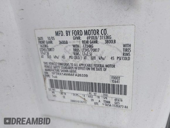 2006 Ford F-150 STX with VIN 1FTRX14W66FA26339, listed as a IAAI auction lot 41589554 with 1 mi miles. Bid and sale history available at carsss.com. Image 9.