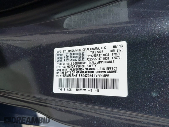2014 Honda Odyssey EX-L с VIN 5FNRL5H61EB042464, выставлен на аукционе IAAI как лот 42301171 с пробегом 117 051 миль миль и . История ставок и продаж доступна на DreamBid. Изображение 9.