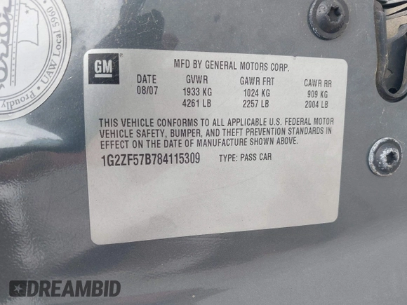 2008 Pontiac G6 1SV Value Leader z VIN 1G2ZF57B784115309, wystawiony jako IAAI lot #42314915 z przebiegiem 127 868 mil mil oraz . Historia ofert i sprzedaży dostępna na DreamBid. Obrazek 9.