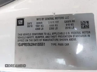 2017 Buick Verano Sport Touring with VIN 1G4PR5SK2H4109561, listed as a IAAI auction lot 42132679 with 1 mi miles. Bid and sale history available at carsss.com. Image 9.