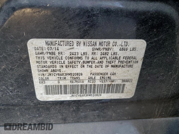 2015 Infiniti Q40 with VIN JN1CV6AR3FM520826, listed as a Copart auction lot 86372514 with 104,002 mi miles and Clean Title. Bid and sale history available at carsss.com. Image 12.