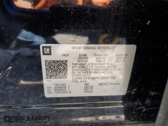 2019 Chevrolet Traverse LS with VIN 1GNEVFKW7KJ286798, listed as a Copart auction lot 69452524 with 51,112 mi miles and Salvage Title. Bid and sale history available at carsss.com. Image 13.