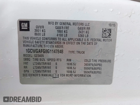 2016 Chevrolet Express Cargo with VIN 1GCWGAFG8G1147848, listed as a IAAI auction lot 42668582 with 237,768 mi miles and . Bid and sale history available at DreamBid. Image 9.