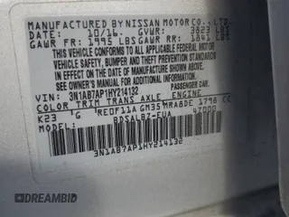 2017 Nissan Sentra S with VIN 3N1AB7AP1HY214132, listed as a Copart auction lot 62273785 with 69,509 mi miles and Salvage title. Bid and sale history available at DreamBid. Image 12.