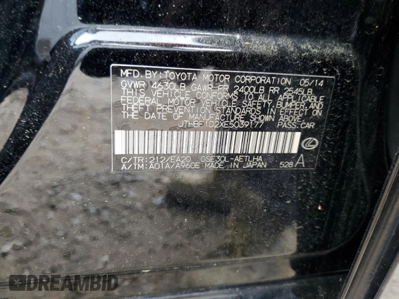 2014 Lexus IS 250 with VIN JTHBF1D2XE5039177, listed as a Copart auction lot 56740405 with 148,090 mi miles and Clean Title. Bid and sale history available at DreamBid. Image 12.
