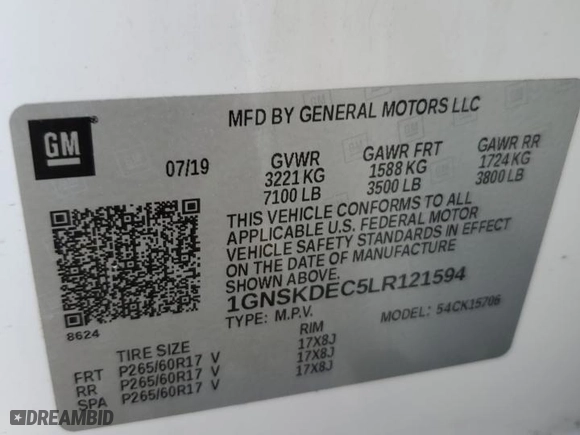 2020 Chevrolet Tahoe Commercial with VIN 1GNSKDEC5LR121594, listed as a Copart auction lot 82779484 with 32,019 mi miles and Salvage Title. Bid and sale history available at carsss.com. Image 12.
