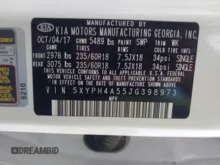 2018 Kia Sorento EX with VIN 5XYPH4A55JG398973, listed as a IAAI auction lot 42416887 with Not provided miles and . Bid and sale history available at DreamBid. Image 9.