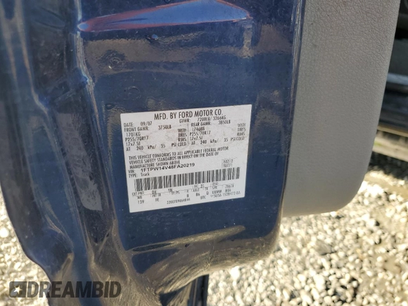 2008 Ford F-150 XLT with VIN 1FTPW14V48FA20219, listed as a Copart auction lot 43922615 with 0 mi miles and Non Repairable. Bid and sale history available at carsss.com. Image 12.
