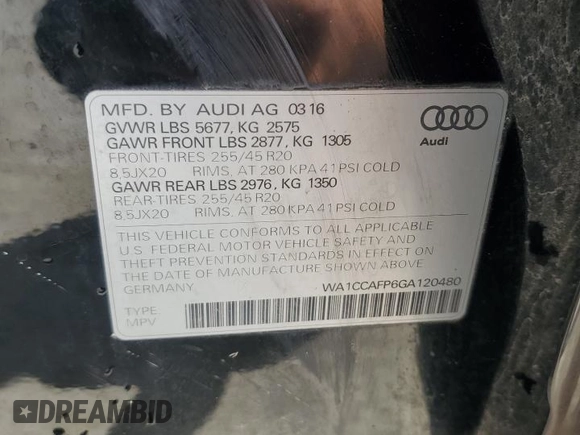 2016 Audi SQ5 Premium Plus z VIN WA1CCAFP6GA120480, wystawiony jako Copart lot #53829855 z przebiegiem 78 854 mil mil oraz Szkoda całkowita • Salvage title. Historia ofert i sprzedaży dostępna na DreamBid. Obrazek 12.
