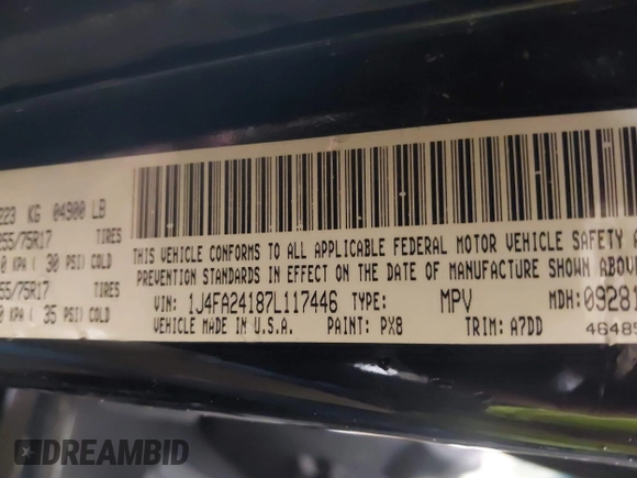 2007 Jeep Wrangler X with VIN 1J4FA24187L117446, listed as a IAAI auction lot 42177996 with 218,976 mi miles and . Bid and sale history available at DreamBid. Image 9.
