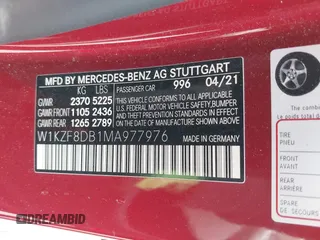 2021 Mercedes-Benz E 350 with VIN W1KZF8DB1MA977976, listed as a IAAI auction lot 42130835 with 30,584 mi miles and . Bid and sale history available at DreamBid. Image 9.