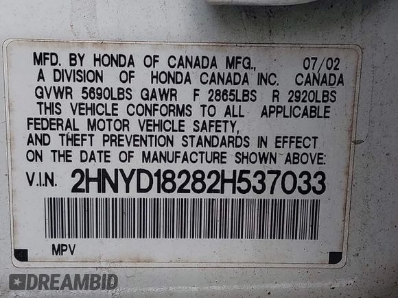 2002 Acura MDX with VIN 2HNYD18282H537033, listed as a IAAI auction lot 41965507 with Not Provided miles. Bid and sale history available at carsss.com. Image 9.