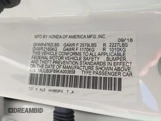 2019 Acura TLX w/Advance Pkg with VIN 19UUB3F89KA003858, listed as a IAAI auction lot 41271443 with 81,978 mi miles. Bid and sale history available at carsss.com. Image 9.