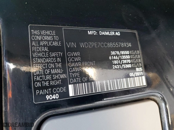 2011 Mercedes-Benz Sprinter Passenger Vans with VIN WDZPE7CC8B5578934, listed as a Copart auction lot 47296005 with 119,820 mi miles and Salvage Title. Bid and sale history available at carsss.com. Image 13.
