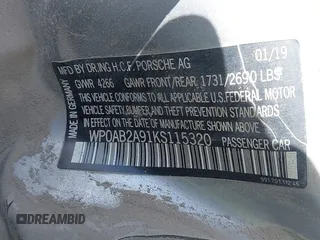 2019 Porsche 911 Carrera S z VIN WP0AB2A91KS115320, wystawiony jako IAAI lot #42260859 z przebiegiem Nie podano mil oraz . Historia ofert i sprzedaży dostępna na DreamBid. Obrazek 9.