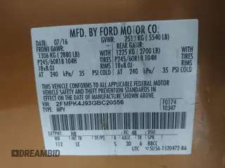 2016 Ford Edge SEL z VIN 2FMPK4J93GBC20556, wystawiony jako IAAI lot #41499188 z przebiegiem 104 430 mil mil oraz . Historia ofert i sprzedaży dostępna na DreamBid. Obrazek 9.